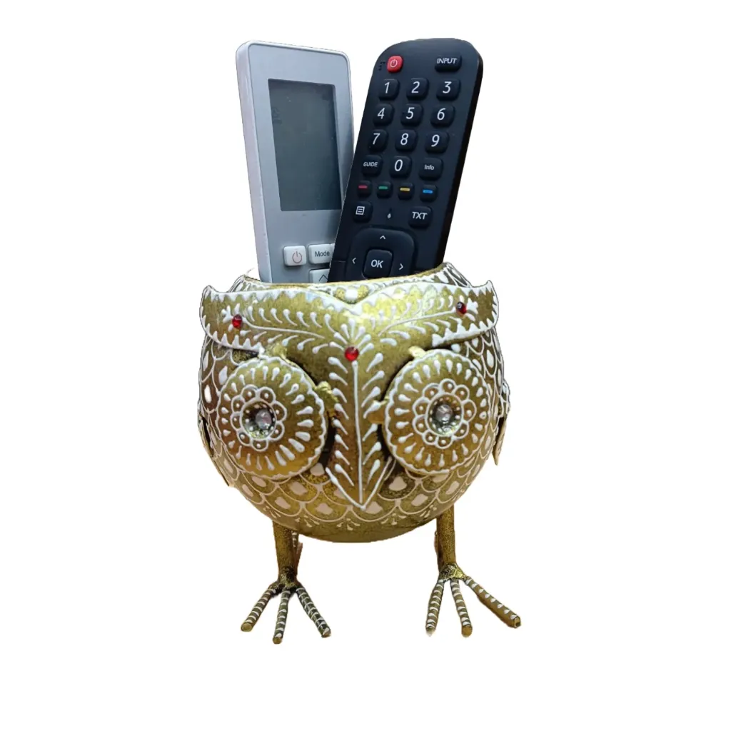 Owl Pen, Remote Holder & Planter (5 Inch, Golden)