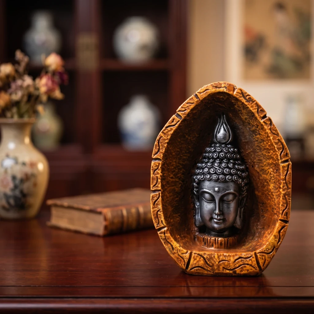 [NVLHD000002] BuddhaFace Arch Resin Sculpture in Bronze and Grey