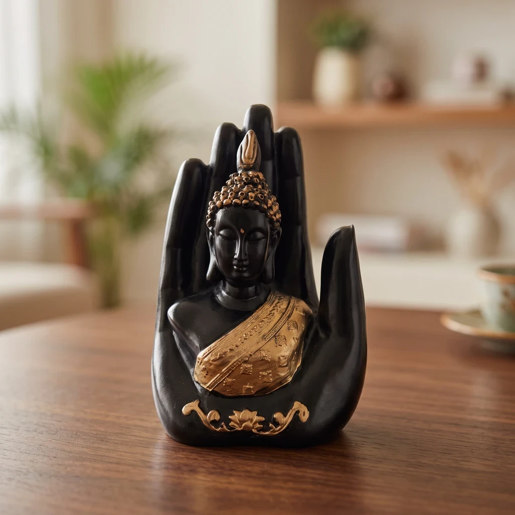 Black and Golden Buddha Meditation Statue Resin Decor