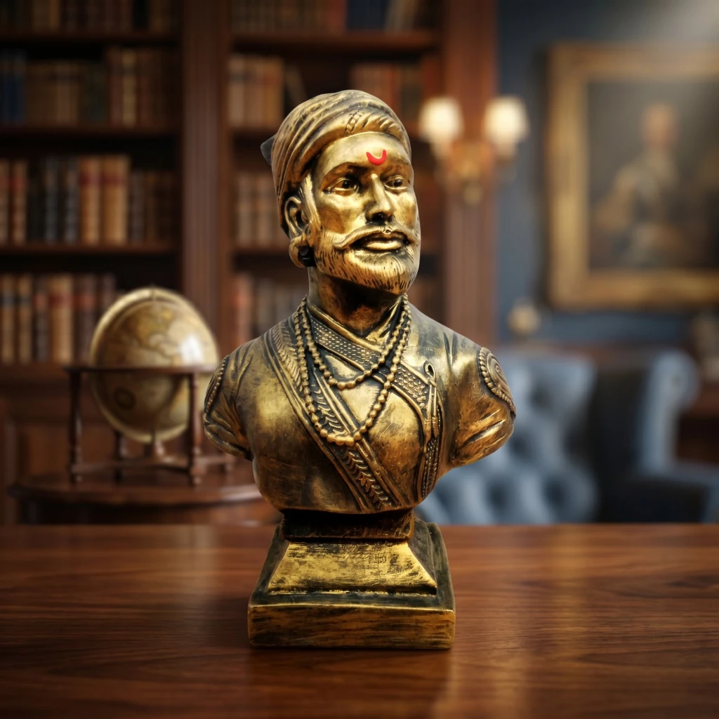 Gold Chhatrapati Shivaji Maharaj Resin Bust Statue